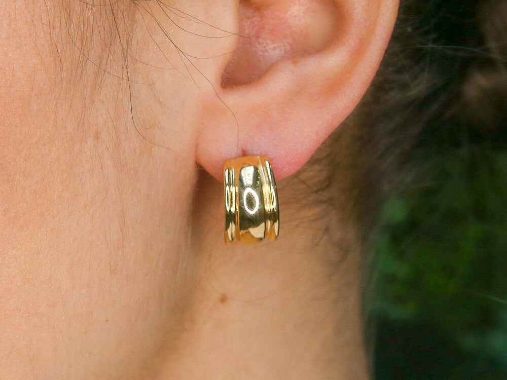 Gold Earrings, Half Hoops, Gold Plated Earrings, Large Gold Earrings, Simple Gold Earrings, Minimalist Earrings, Large Studs, Gold Vermeil
