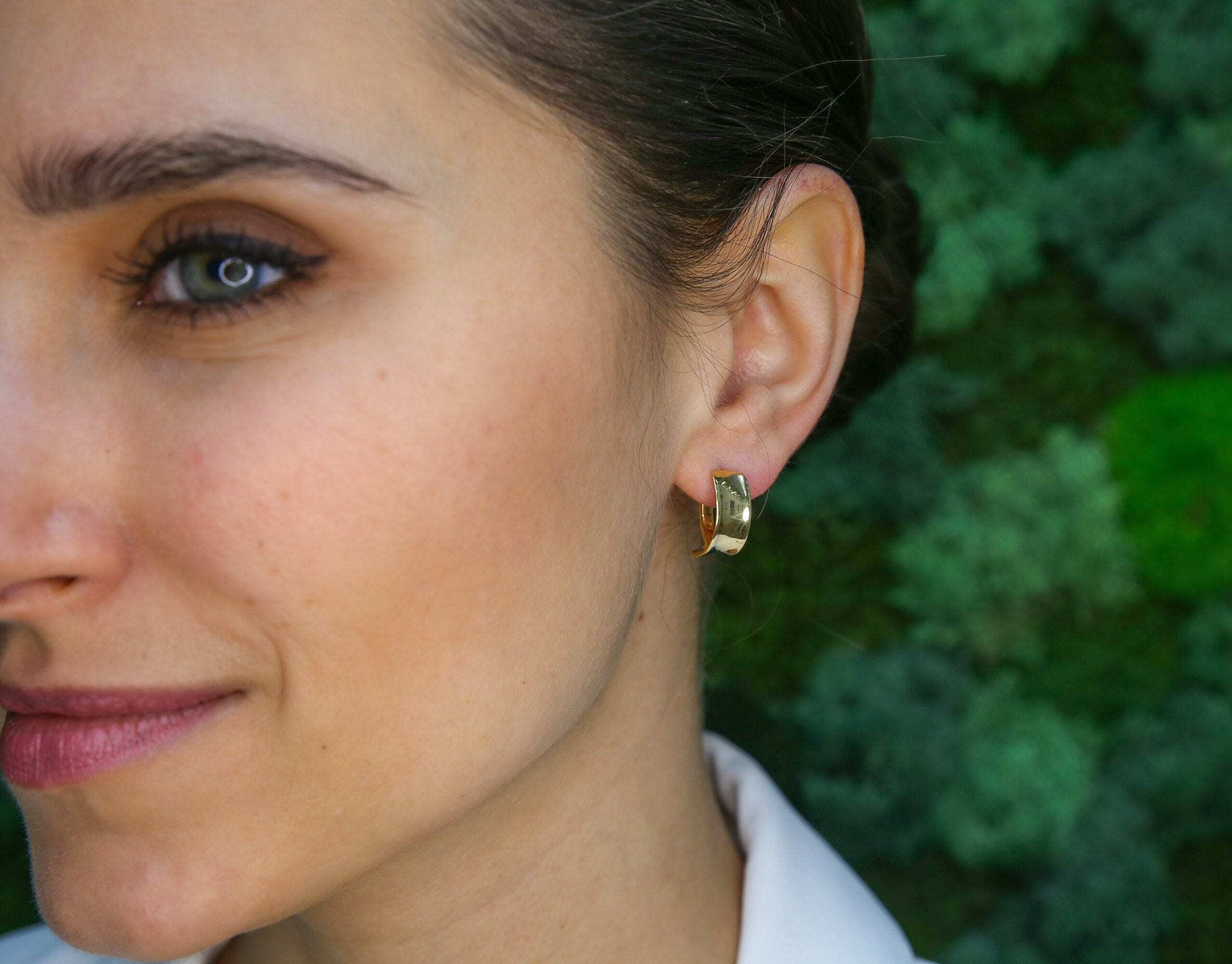 Large Gold Earrings, Simple Gold Earrings, Gold Plated Earrings, Half Hoops, Gold Hoop Earrings, Half Hoop Studs, Large Studs, Gold Vermeil