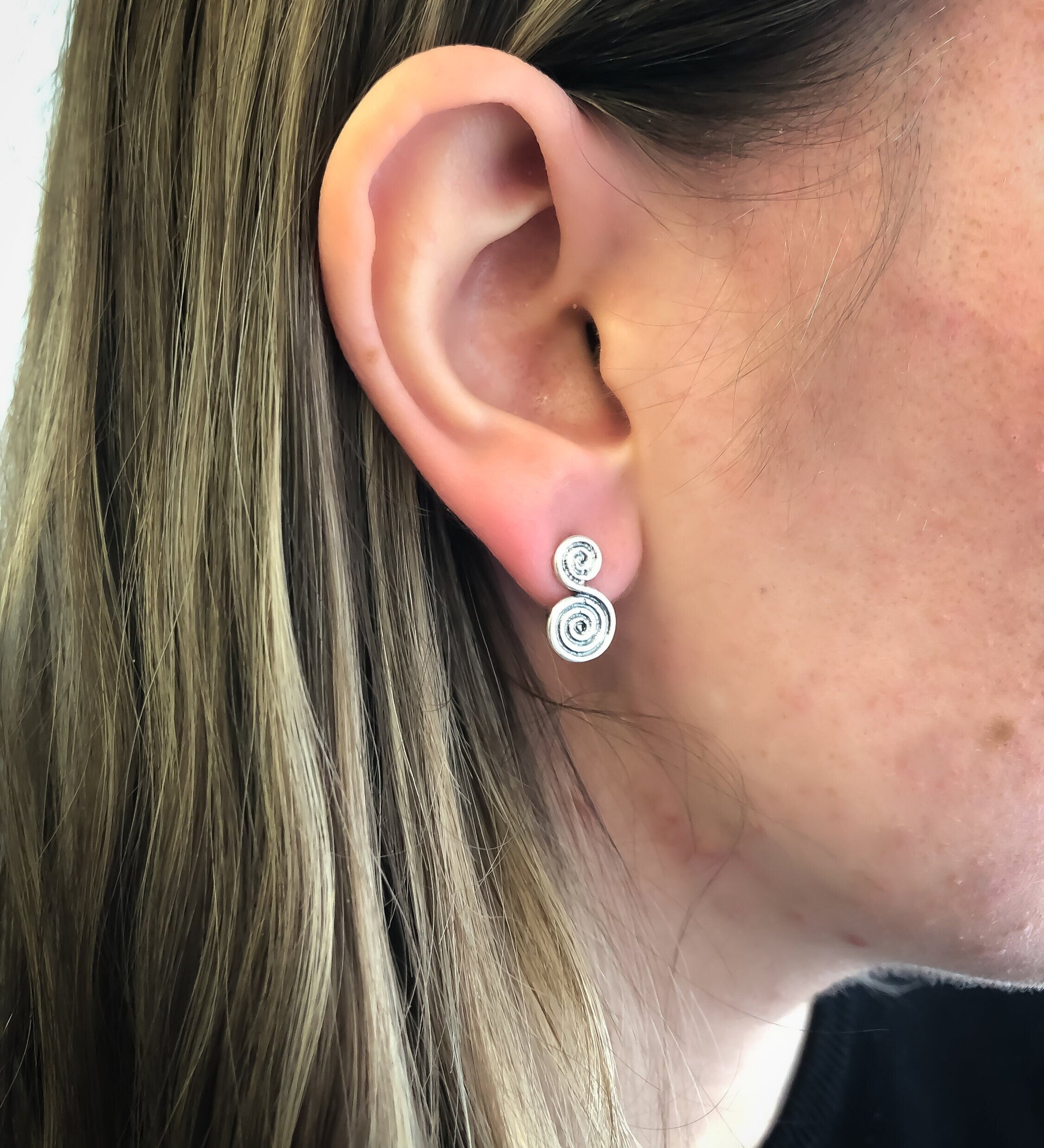 Silver Swirl Earrings, Spiral Earrings, Tribal Earrings, Boho Earrings, Round Silver Earrings, Vintage Earrings, Silver Earrings, 925 Silver