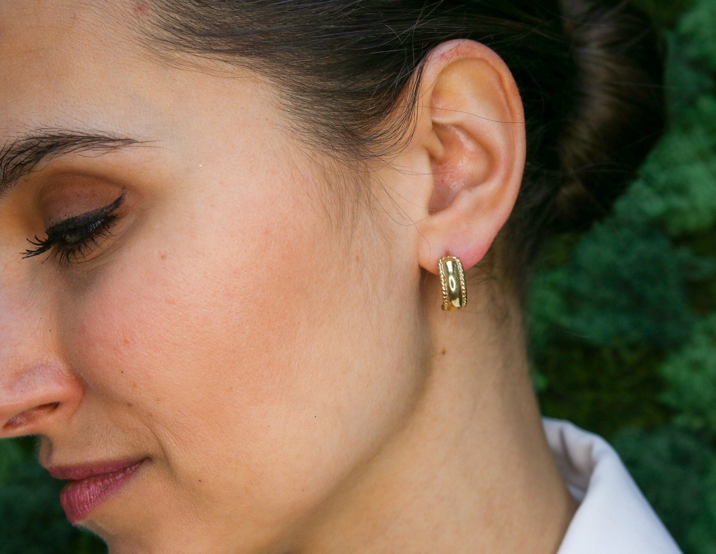 Gold Earrings, Antique Earrings, Half Huggies, Gold Plated Earrings, Half Hoops, Gold Vermeil Studs, Dainty Earrings, Vintage Earrings Style