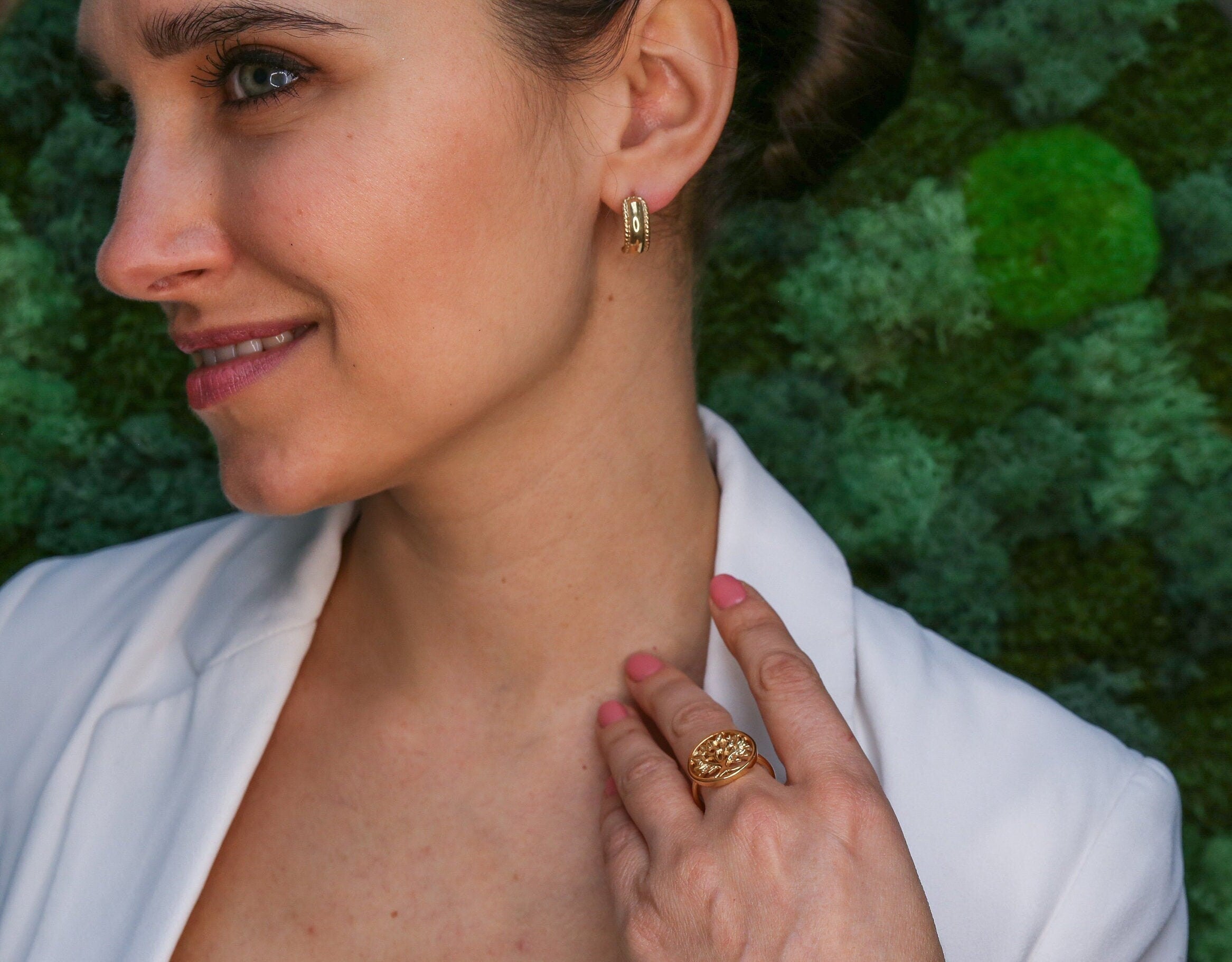 Gold Earrings, Antique Earrings, Half Huggies, Gold Plated Earrings, Half Hoops, Gold Vermeil Studs, Dainty Earrings, Vintage Earrings Style