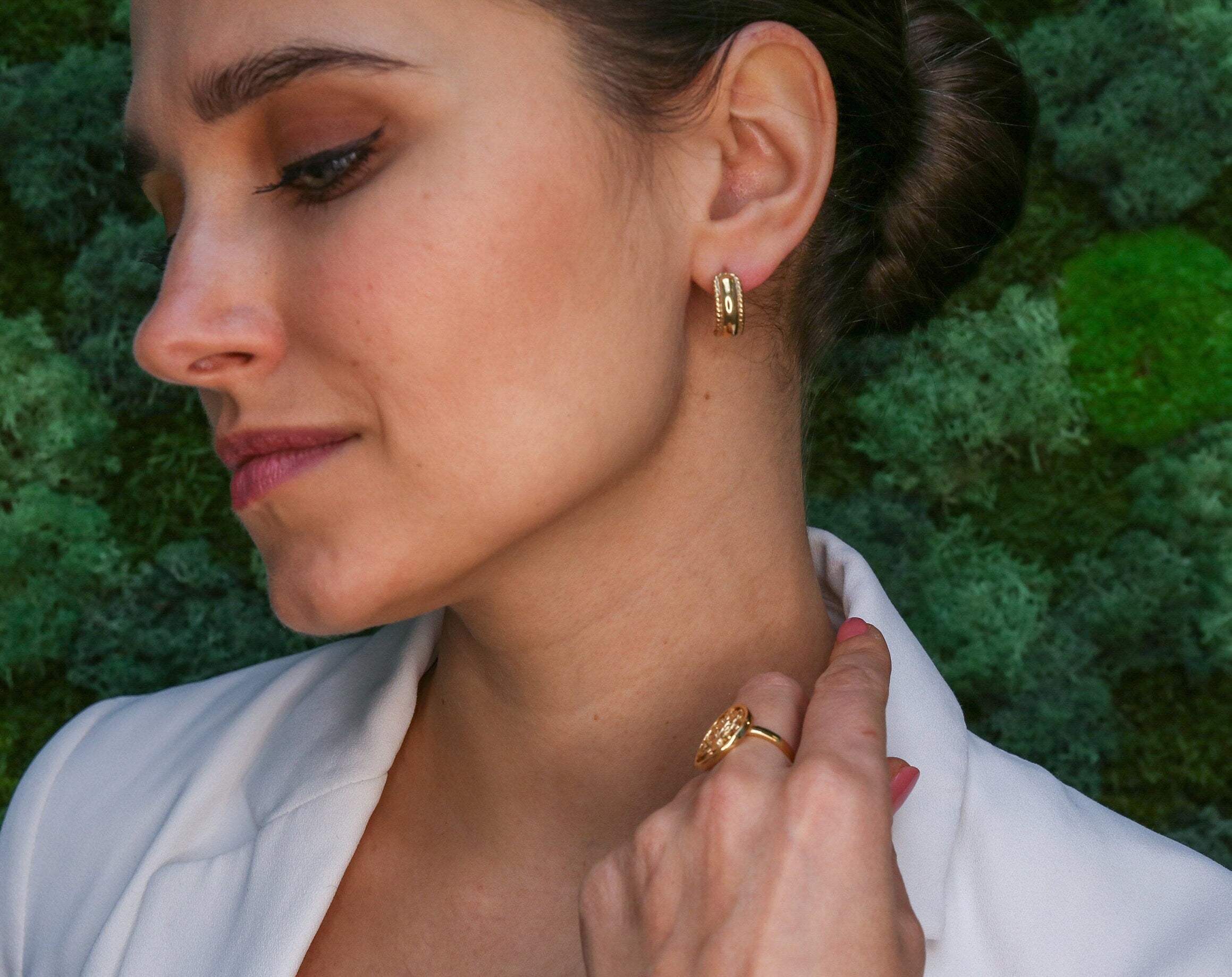 Gold Earrings, Antique Earrings, Half Huggies, Gold Plated Earrings, Half Hoops, Gold Vermeil Studs, Dainty Earrings, Vintage Earrings Style