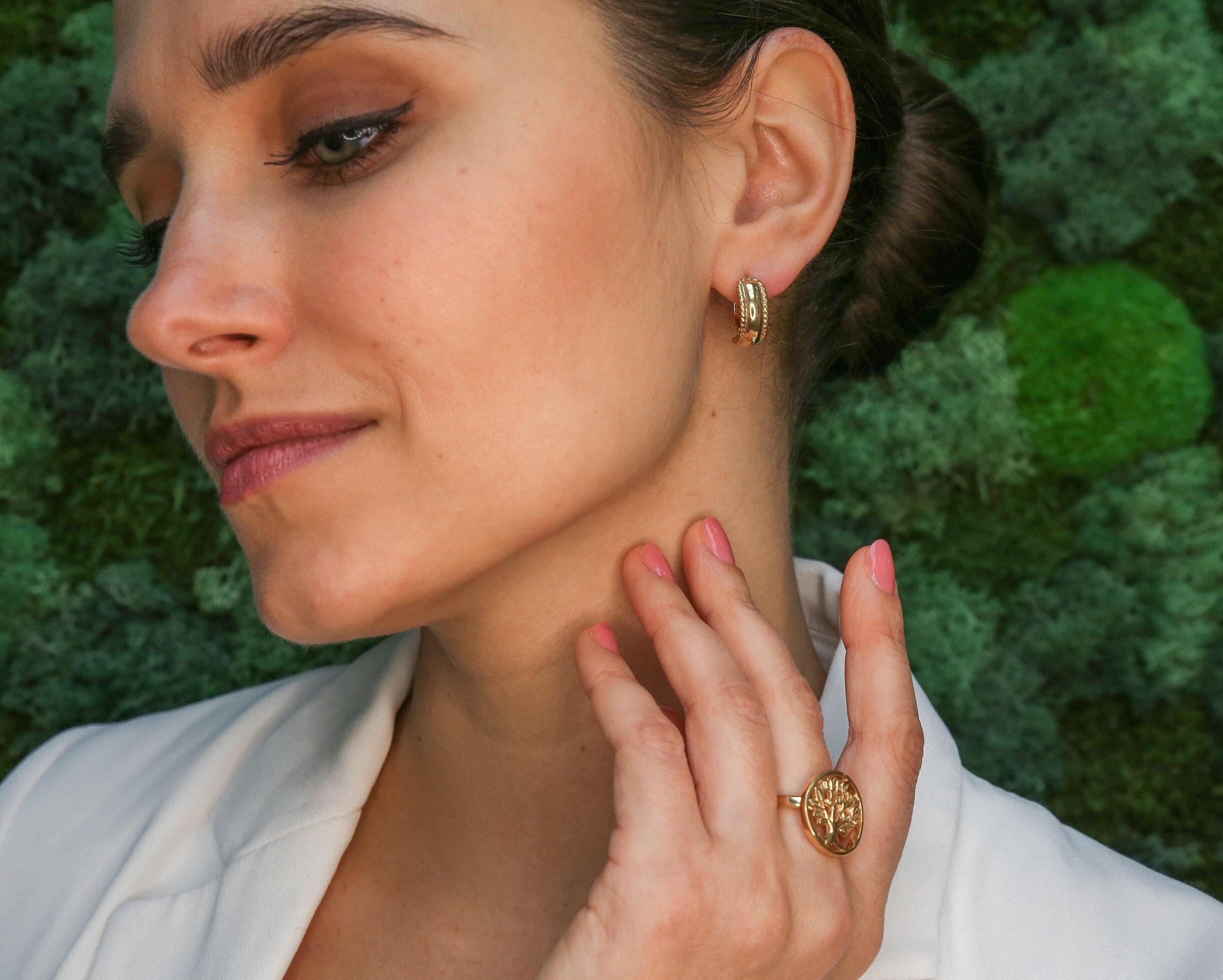 Gold Earrings, Antique Earrings, Half Huggies, Gold Plated Earrings, Half Hoops, Gold Vermeil Studs, Dainty Earrings, Vintage Earrings Style