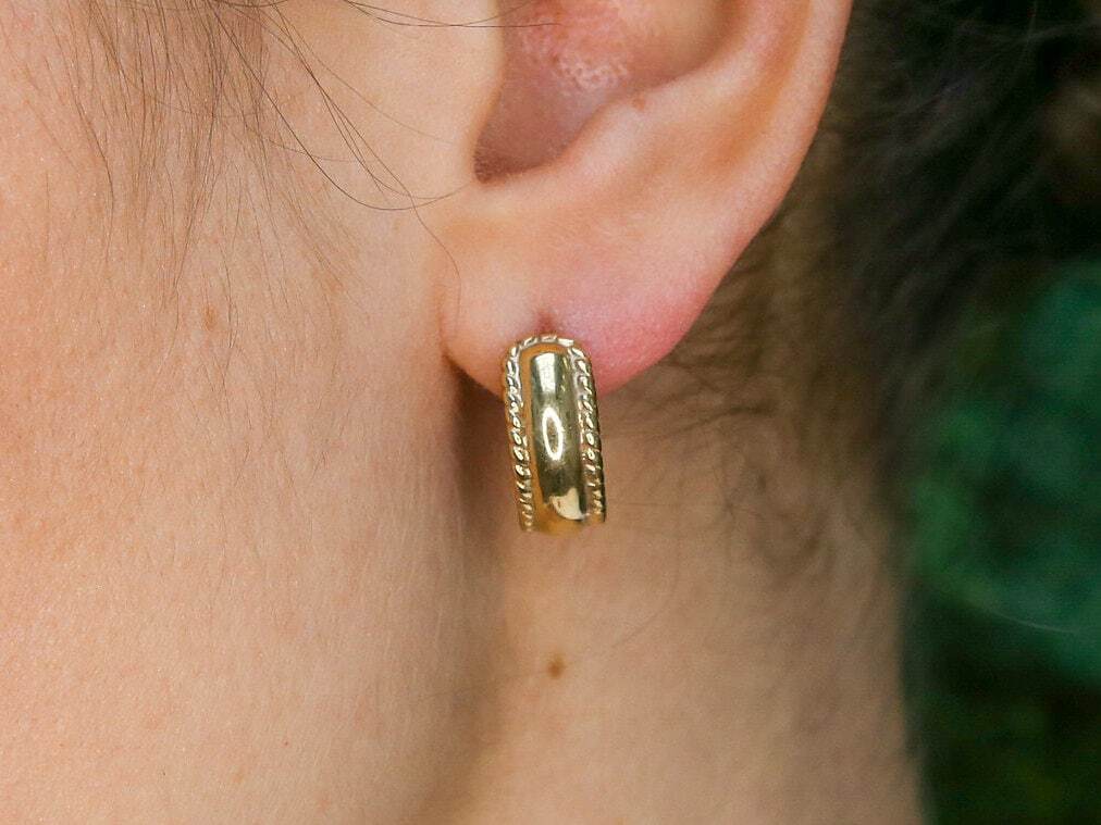 Gold Earrings, Antique Earrings, Half Huggies, Gold Plated Earrings, Half Hoops, Gold Vermeil Studs, Dainty Earrings, Vintage Earrings Style