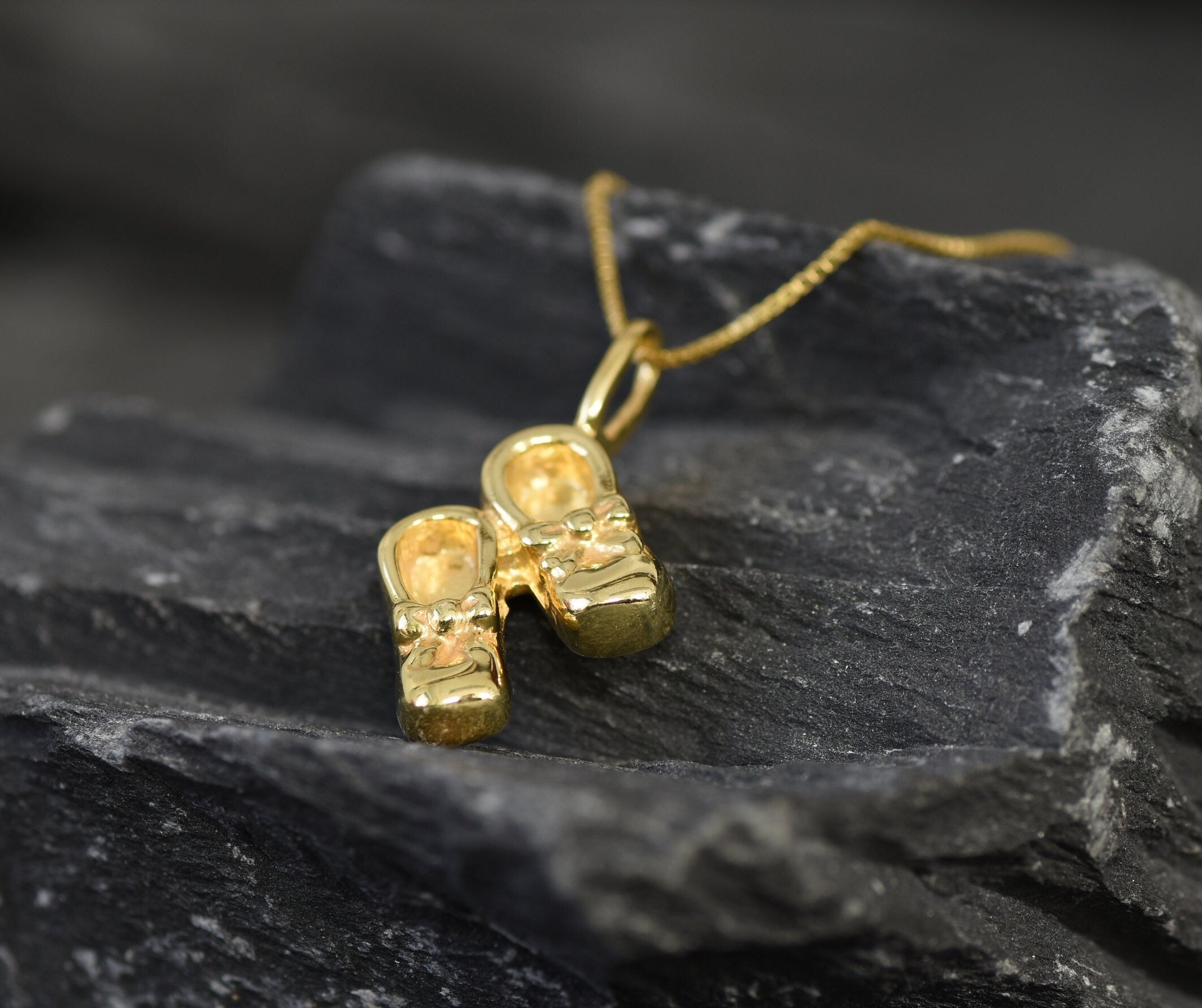 Gold Shoes Pendant, Boots Necklace, Gold Plated Pendant, Dainty Boots Pendant, Baby Boots Pendant, Ribbon Shoes Pendant, Vermeil Pendant(2)