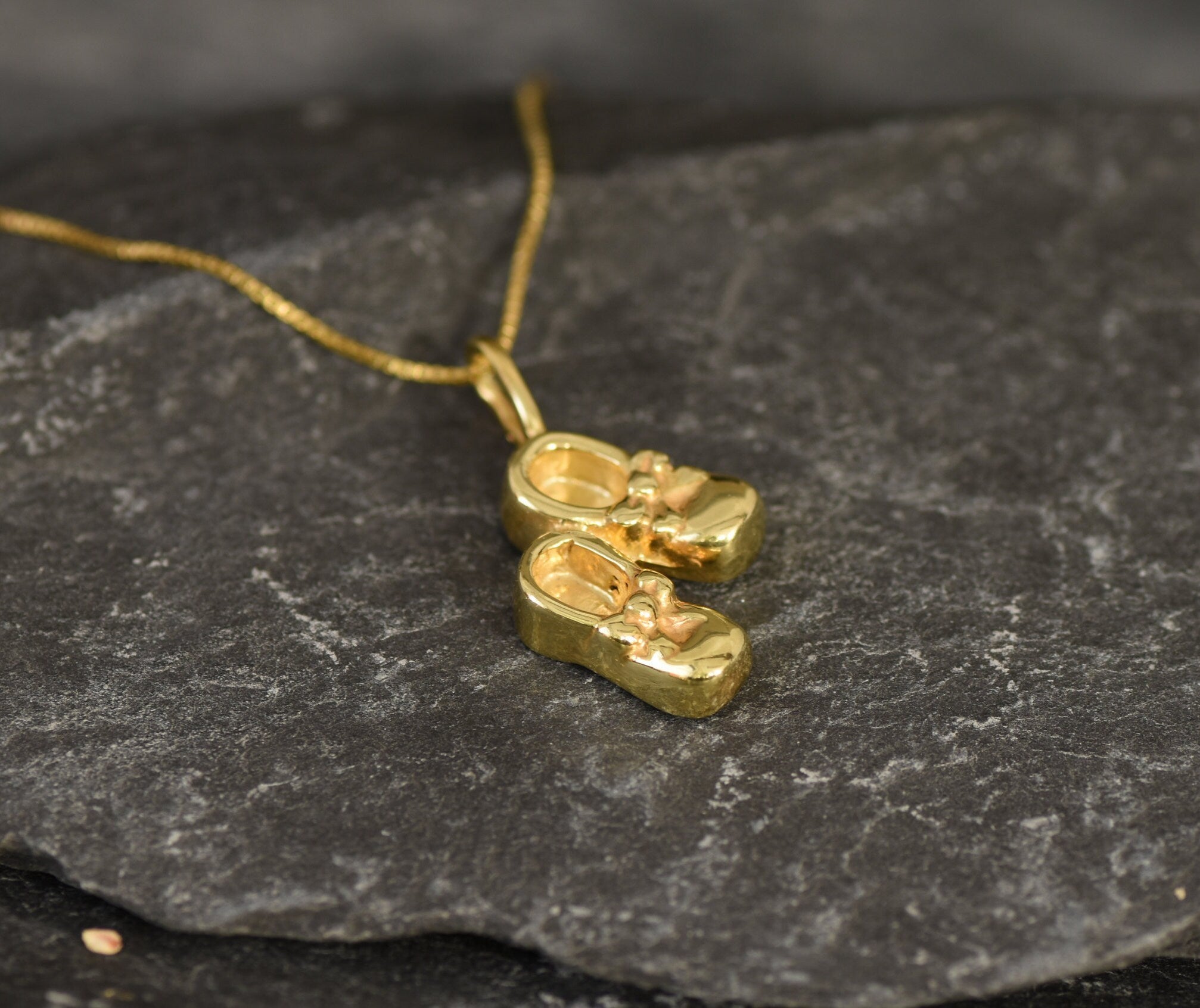 Gold Shoes Pendant, Boots Necklace, Gold Plated Pendant, Dainty Boots Pendant, Baby Boots Pendant, Ribbon Shoes Pendant, Vermeil Pendant(2)