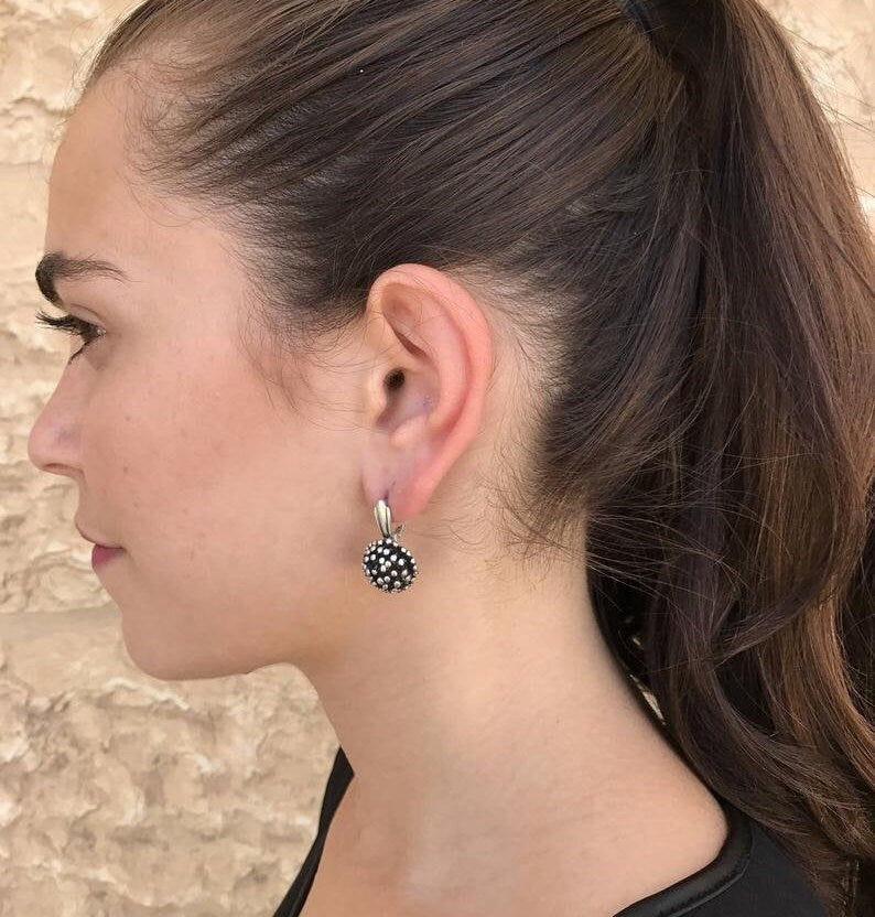 Silver Hedgehog Earrings, Statement Earrings, Vintage Silver Earrings, Ball Earrings, Heavy Studs, Mushroom Earrings, Solid Silver Earrings
