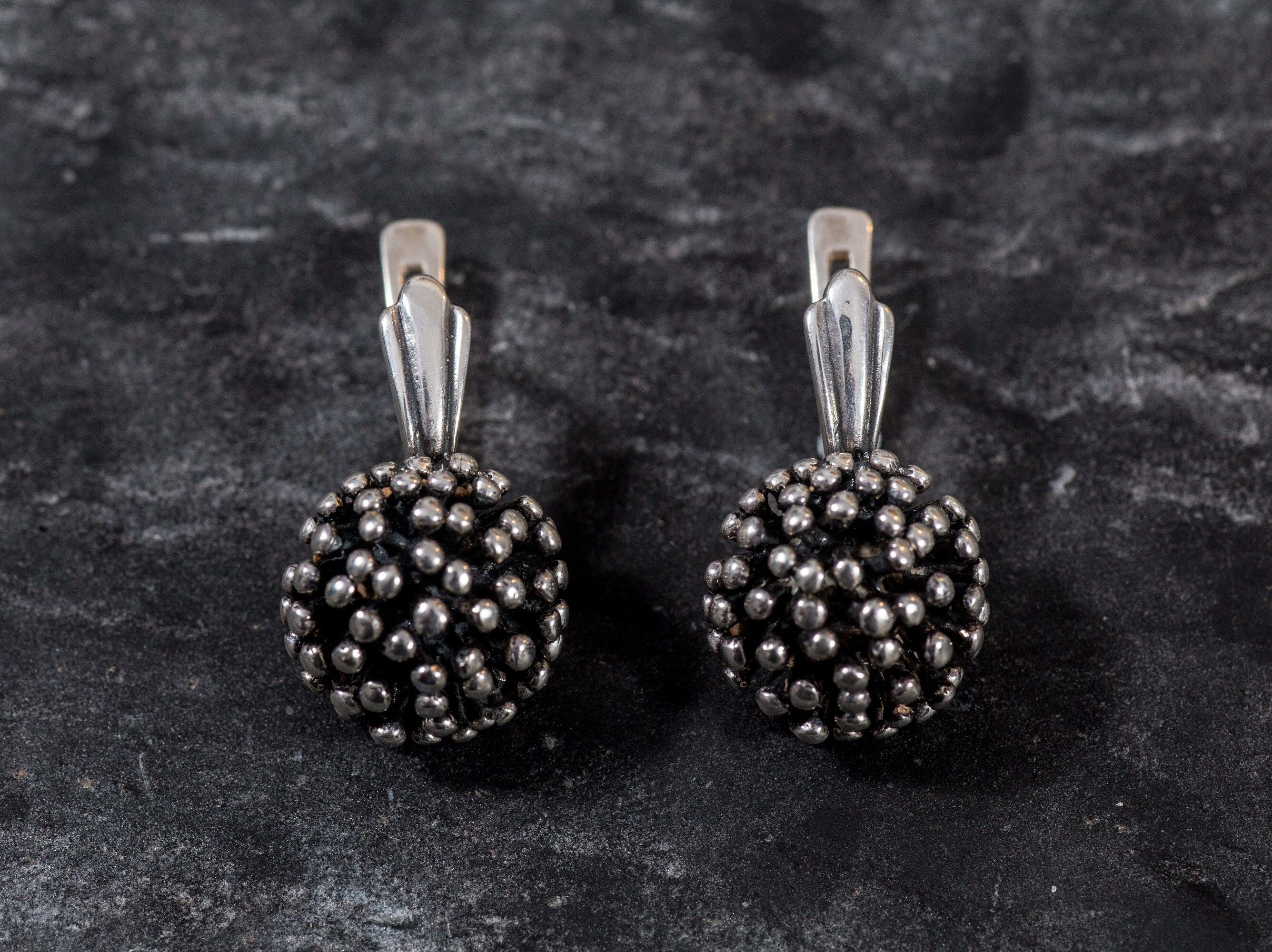 Silver Hedgehog Earrings, Statement Earrings, Vintage Silver Earrings, Ball Earrings, Heavy Studs, Mushroom Earrings, Solid Silver Earrings