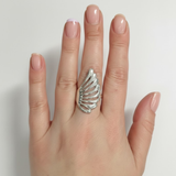 Long silver angel wing ring crafted from 925 sterling silver, perfect for daily wear or memorable birthday gifts.