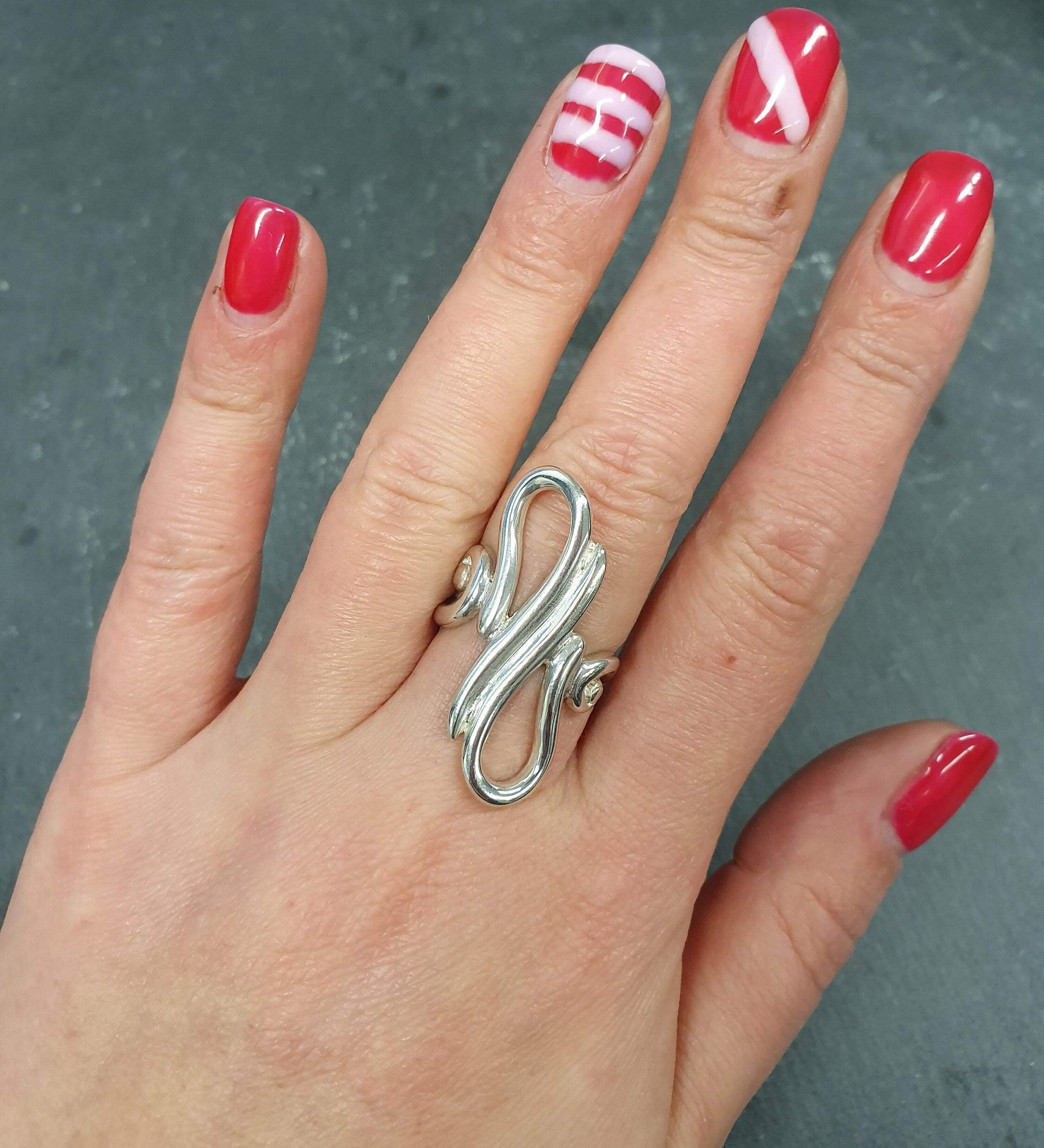 Infinity Ring, Asymmetric Ring, Solid Silver Ring, Long Artistic Ring, Long Silver Ring, Statement Ring, Sterling Silver Ring, Artisan Ring