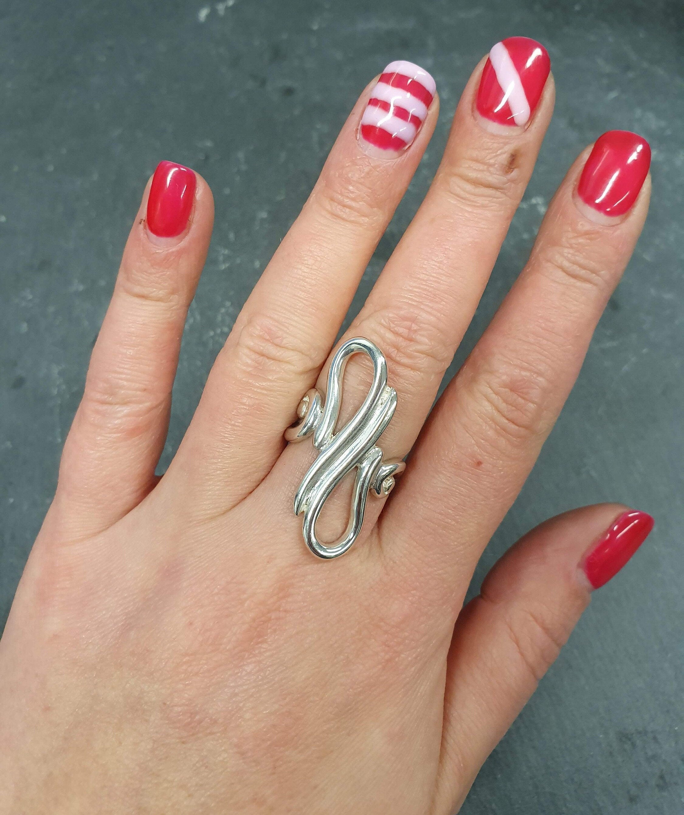 Infinity Ring, Asymmetric Ring, Solid Silver Ring, Long Artistic Ring, Long Silver Ring, Statement Ring, Sterling Silver Ring, Artisan Ring