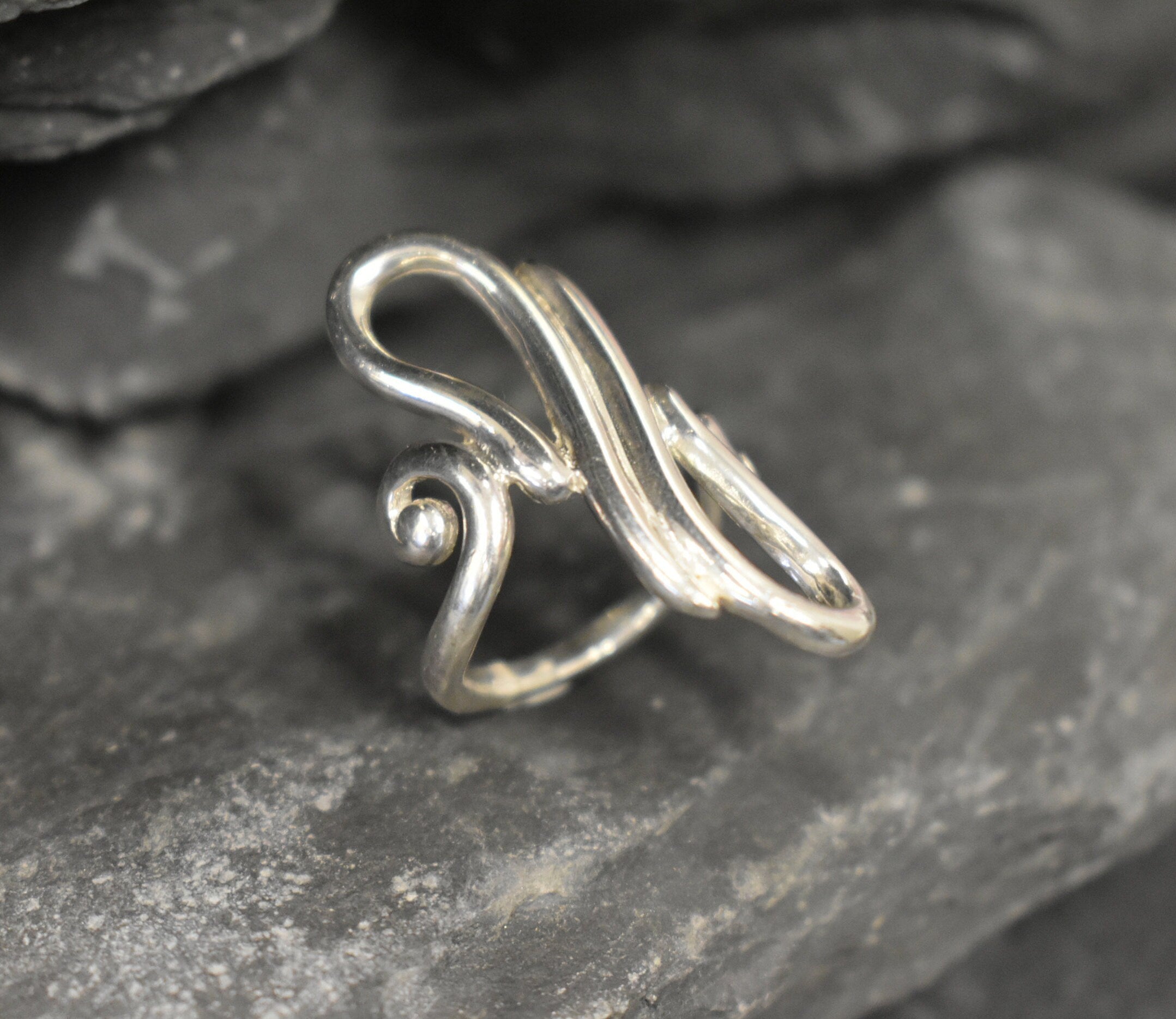 Infinity Ring, Asymmetric Ring, Solid Silver Ring, Long Artistic Ring, Long Silver Ring, Statement Ring, Sterling Silver Ring, Artisan Ring