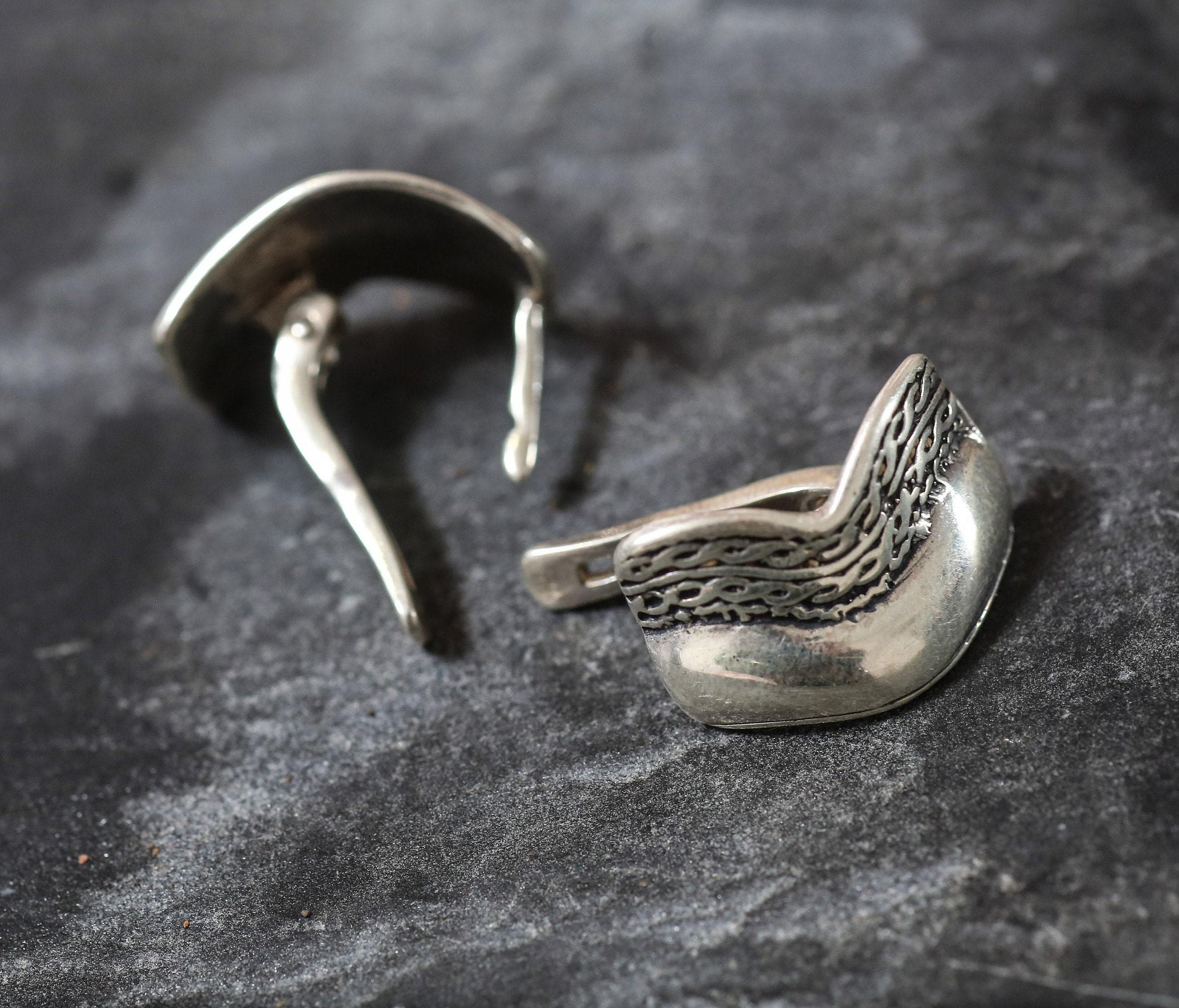 Silver Artistic Earrings, Vintage Earrings, Statement Stud Earrings, Heavy Studs, Wide Earrings, Large Silver Studs, Solid Silver Earrings