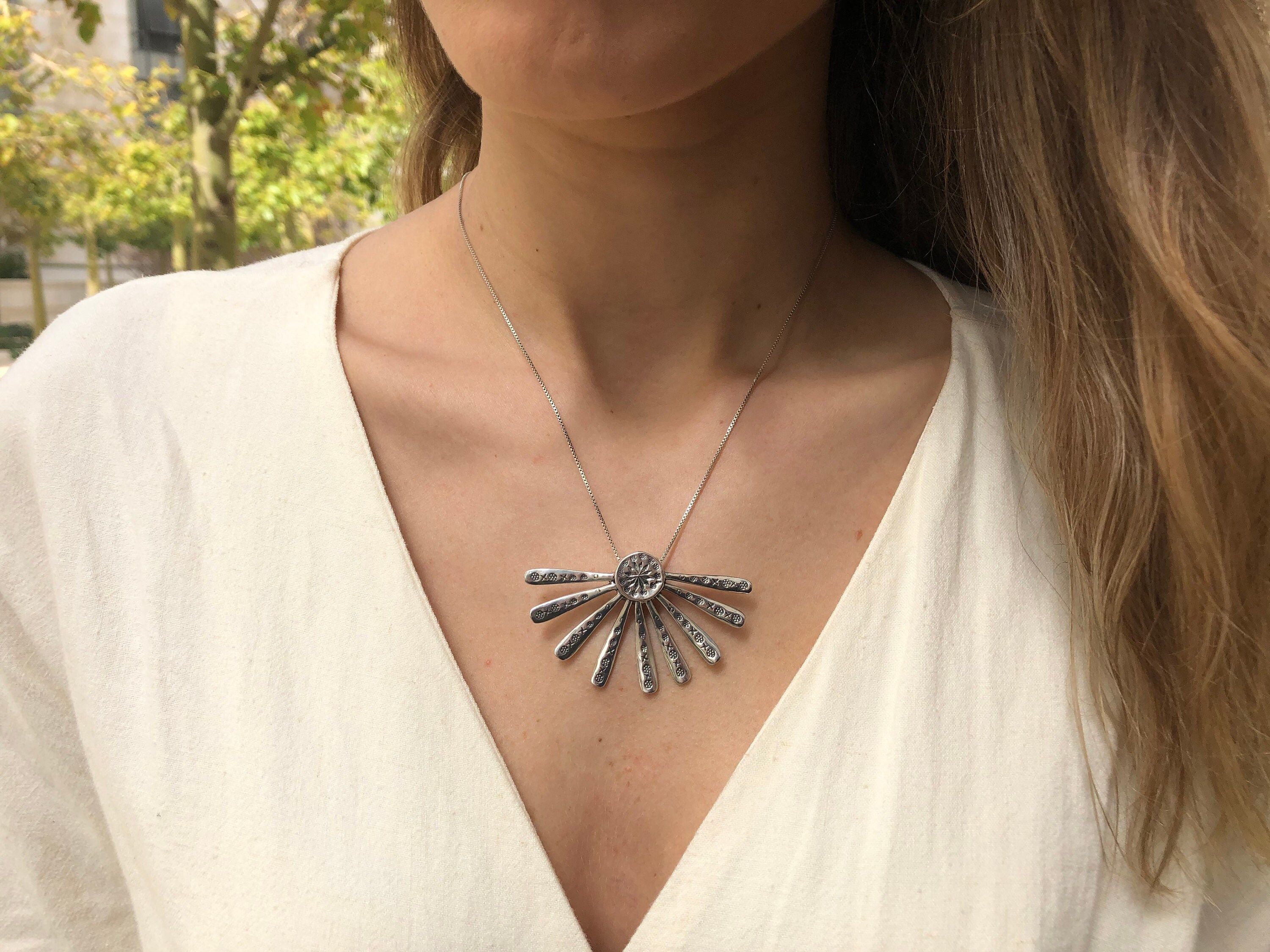 Silver Sun Pendant, Tribal Pendant, Statement Pendant, Symbolic Pendant, Ancient Pendant, Silver Artistic Pendant, Solid Silver Pendant