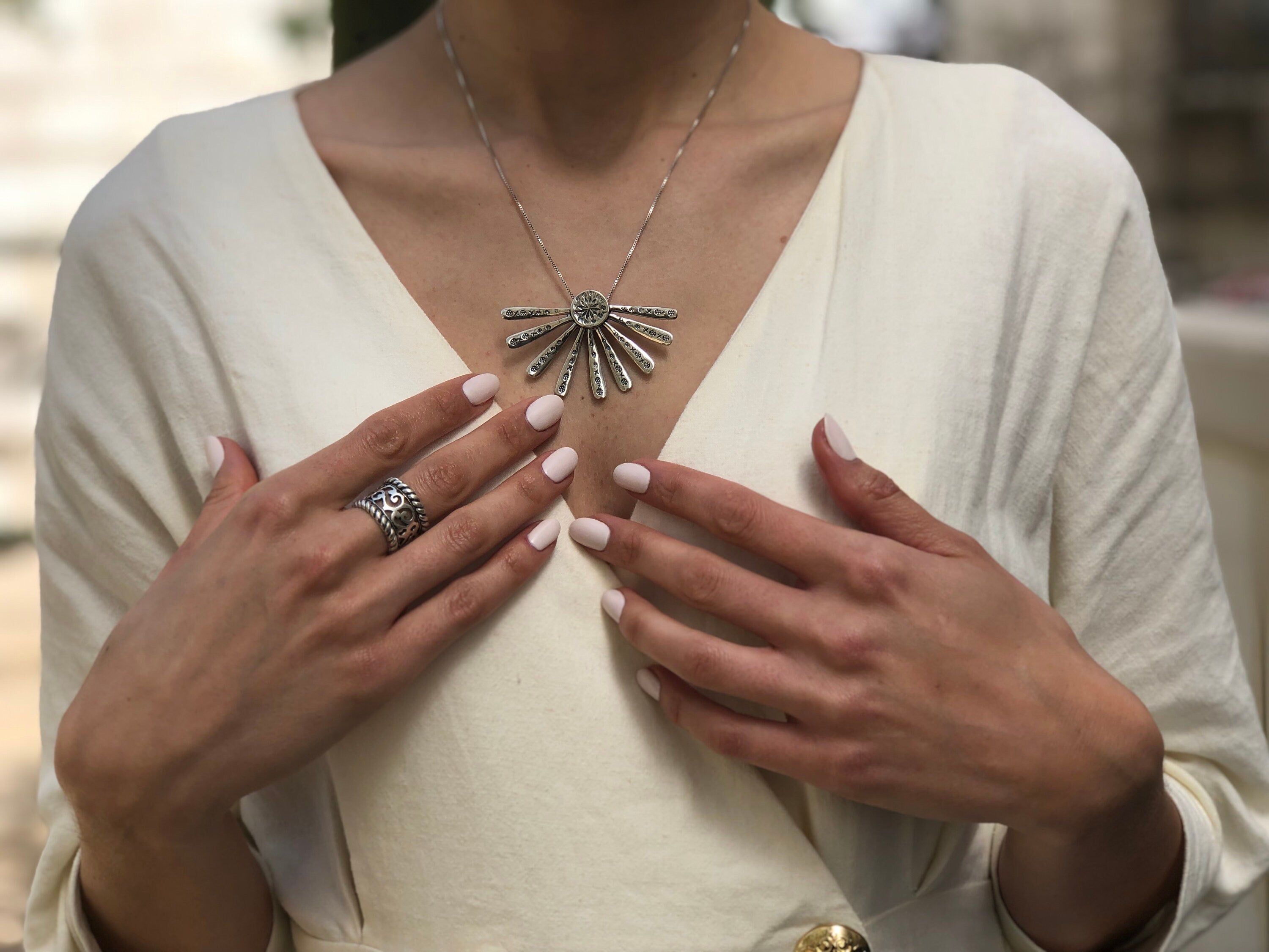 Silver Sun Pendant, Tribal Pendant, Statement Pendant, Symbolic Pendant, Ancient Pendant, Silver Artistic Pendant, Solid Silver Pendant