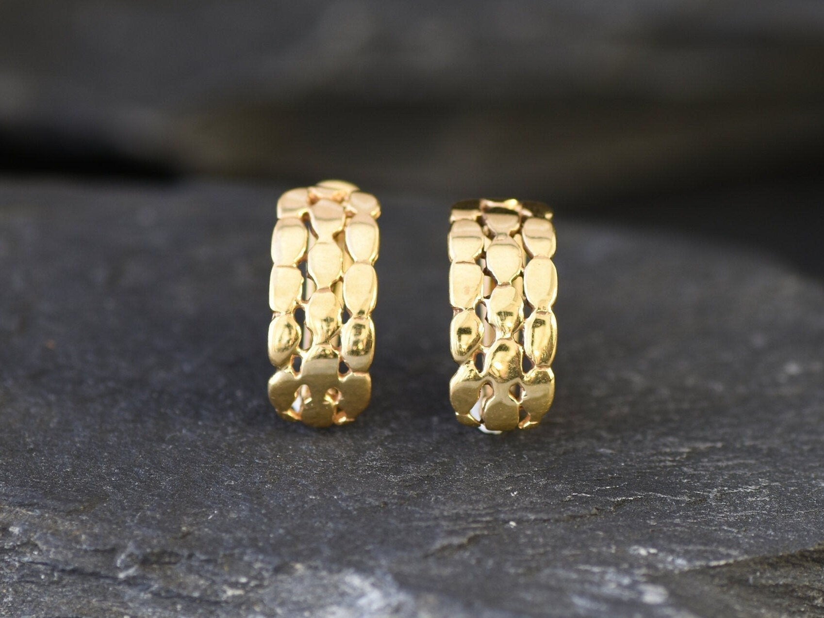 Gold Bubble Earrings, Textured Hoops, Half Hoop Earrings, Gold Earrings, Bubbles Earrings, Minimalist Earrings, Gold Loop Earrings,18K Gold