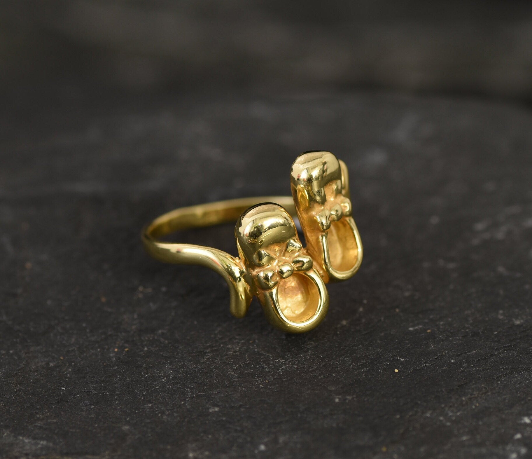 Gold Shoes Ring, Cute Ring, Boots Ring, Gold Plated Ring, Vermeil Ring, Cute Gold Ring, Baby Ring, Babyshower Gift, Ribbon Ring, Dainty Ring