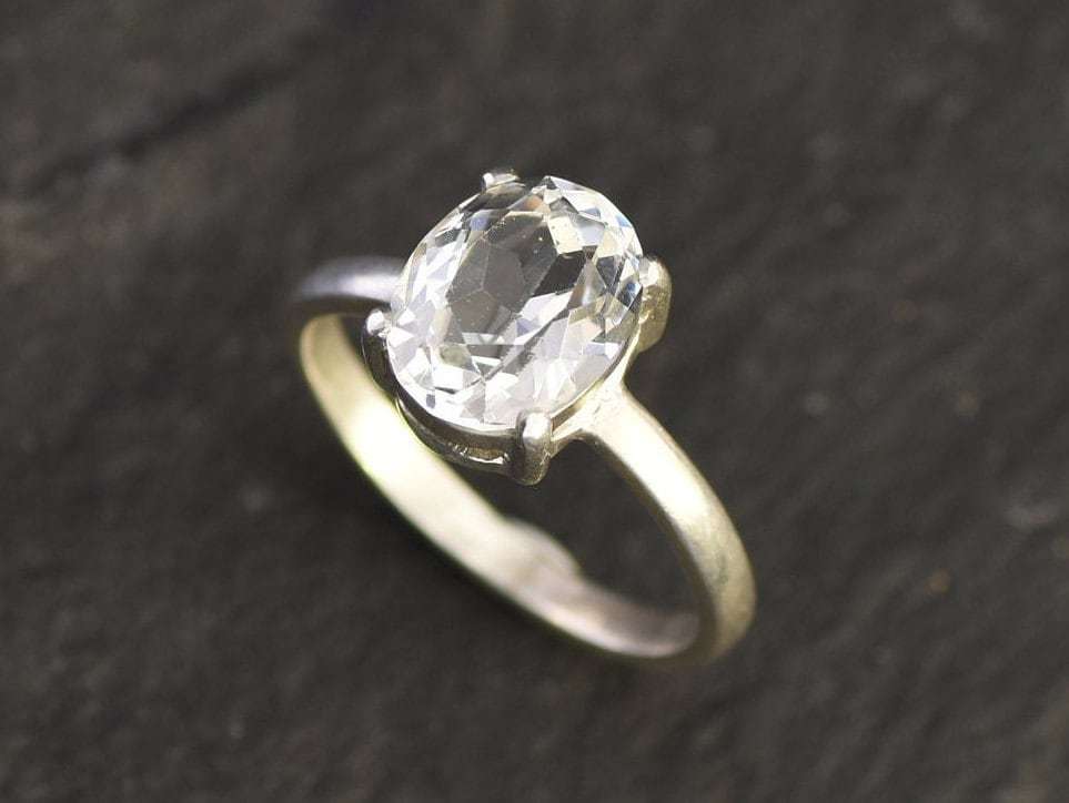 White Topaz Ring, Natural White Topaz, Solitaire Ring, Engagement Ring, December Birthstone, Proposal Ring, Oval Ring, Solid Silver Ring