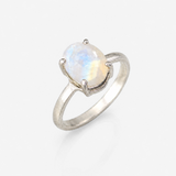 Rainbow Moonstone Ring - Moonstone Promise Ring - White Oval Ring