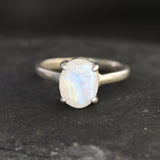 Rainbow Moonstone Ring - Moonstone Promise Ring - White Oval Ring