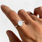 Rainbow Moonstone Ring - Moonstone Promise Ring - White Oval Ring