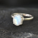 Rainbow Moonstone Ring - Moonstone Promise Ring - White Oval Ring