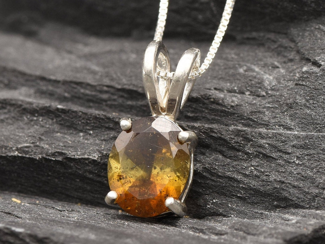 Yellow Tourmaline Necklace, Natural Tourmaline, Bi-Color Tourmaline, Unique Pendant, October Birthstone, Simple Oval Pendant, Solid Silver