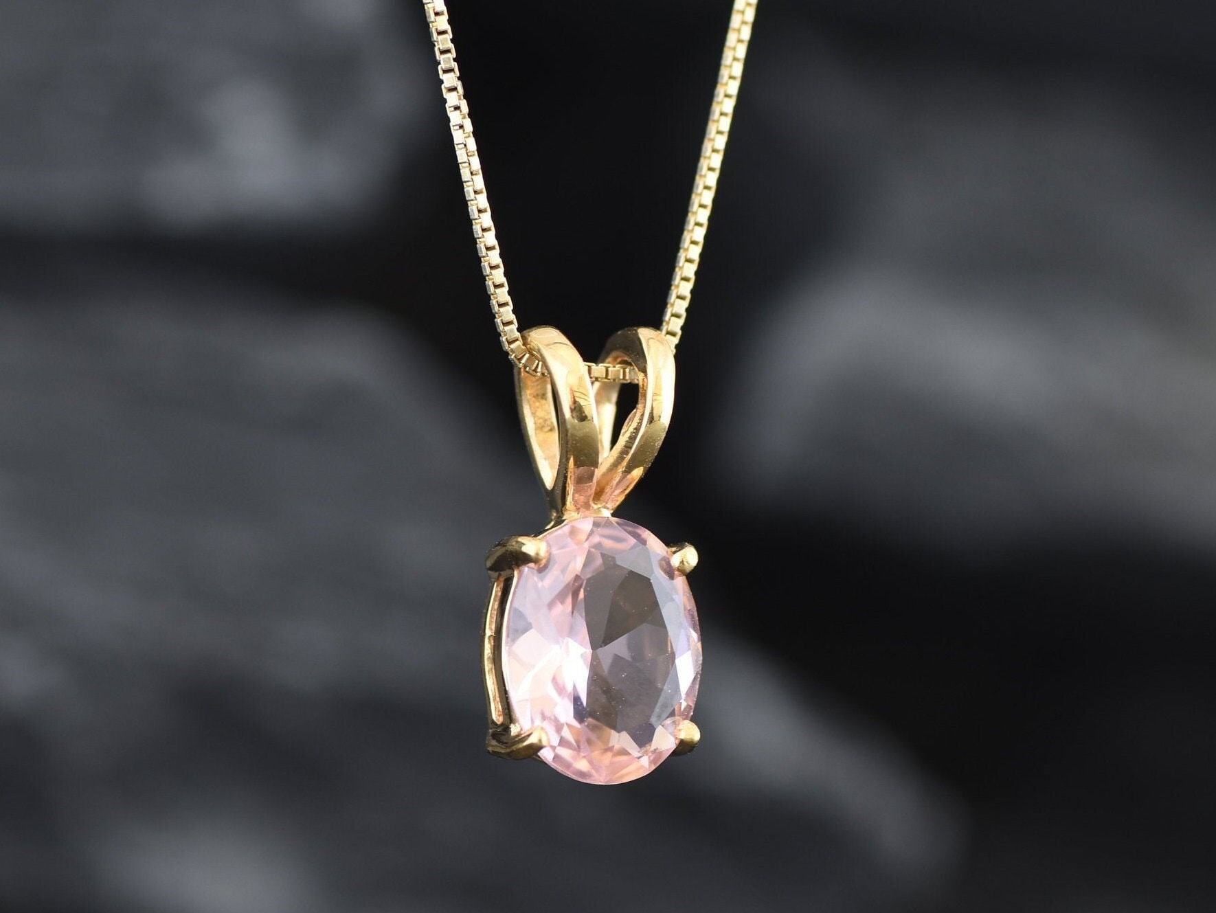 Morganite Pendant, Created Morganite, Vintage Pendant, Pink Oval Pendant, Pink Diamond Pendant, Dainty Pendant, Pink Pendant, 925 Silver(1)