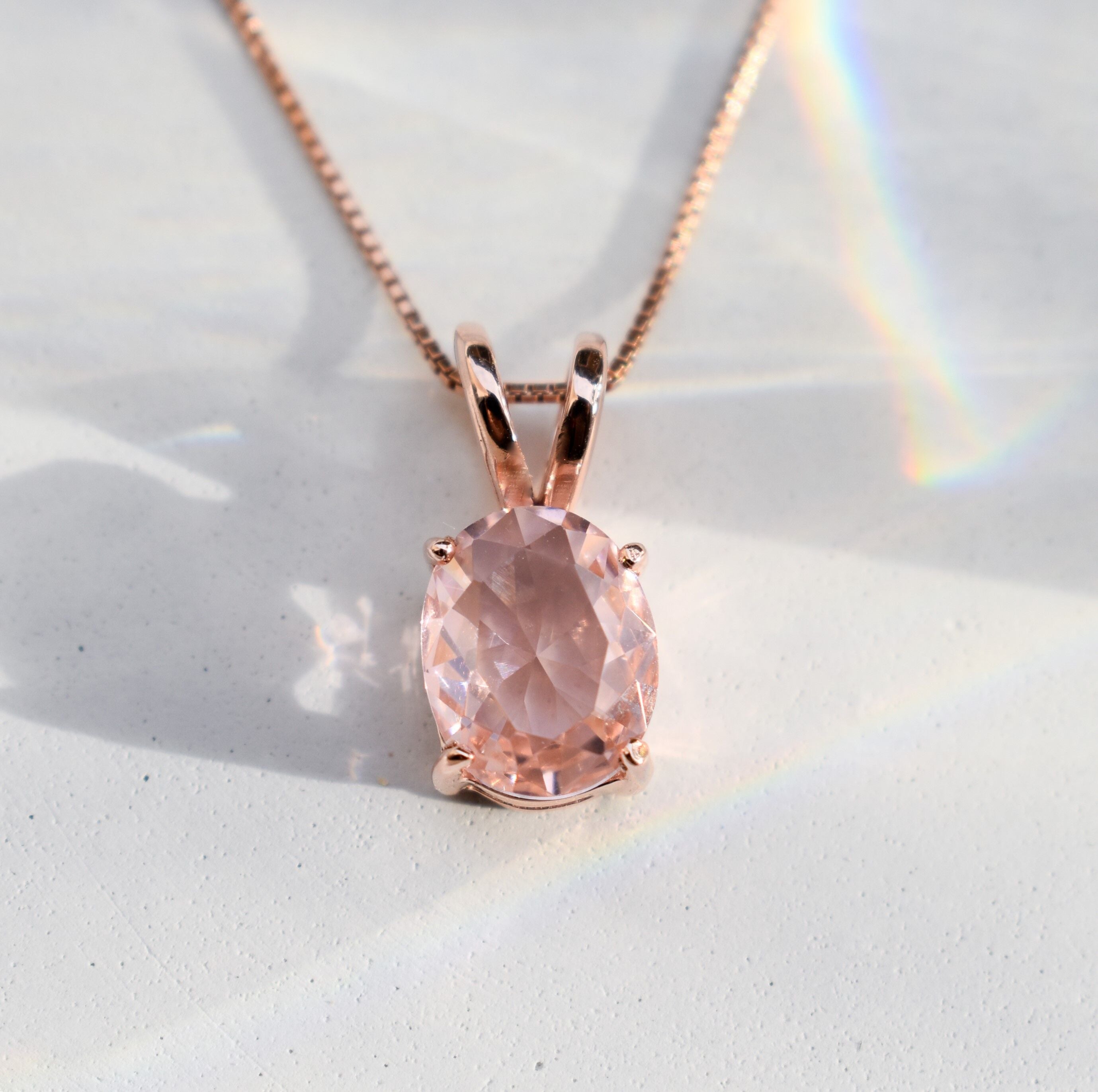 Morganite Pendant, Created Morganite, Vintage Pendant, Pink Oval Pendant, Pink Diamond Pendant, Dainty Pendant, Pink Pendant, 925 Silver(3)