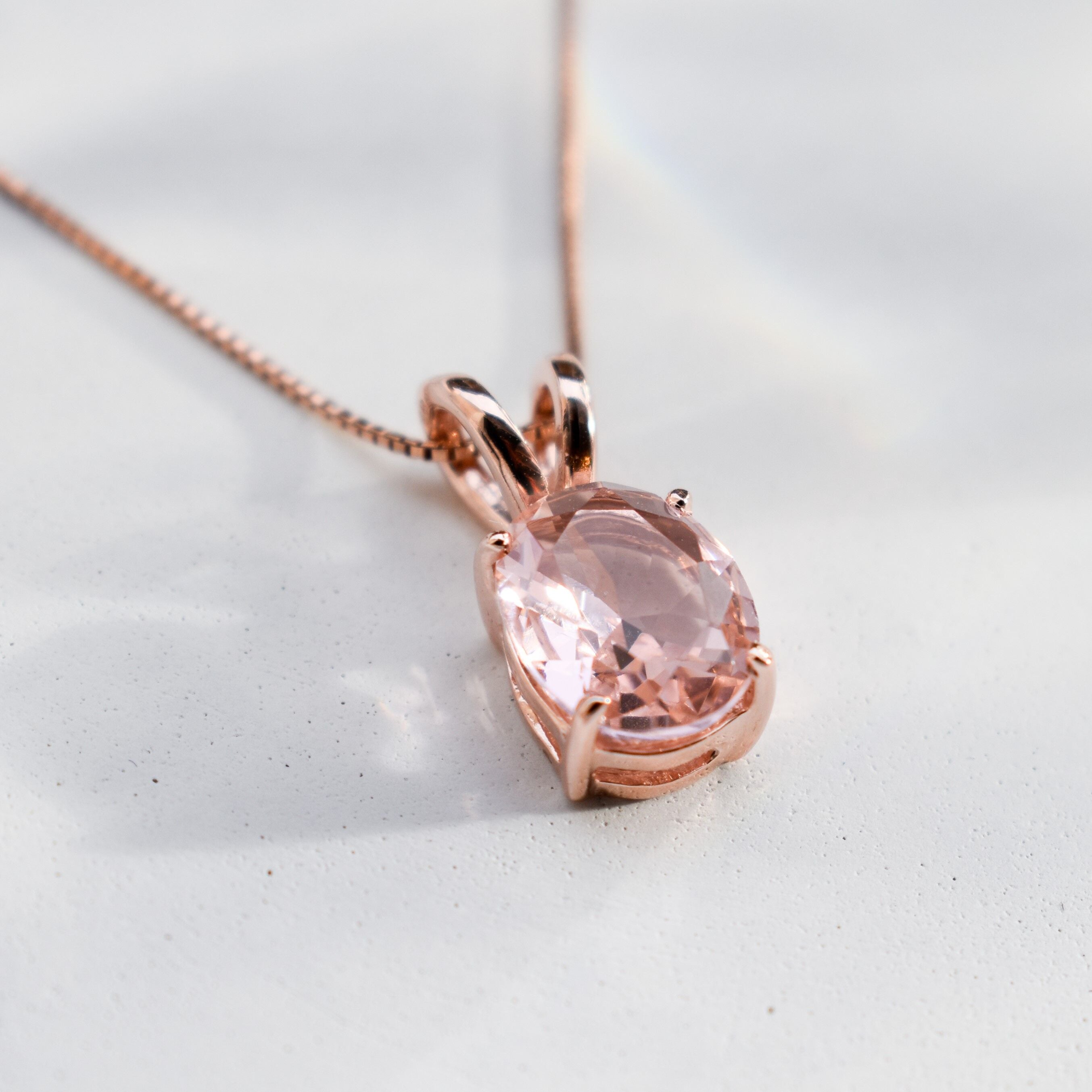 Morganite Pendant, Created Morganite, Vintage Pendant, Pink Oval Pendant, Pink Diamond Pendant, Dainty Pendant, Pink Pendant, 925 Silver(3)