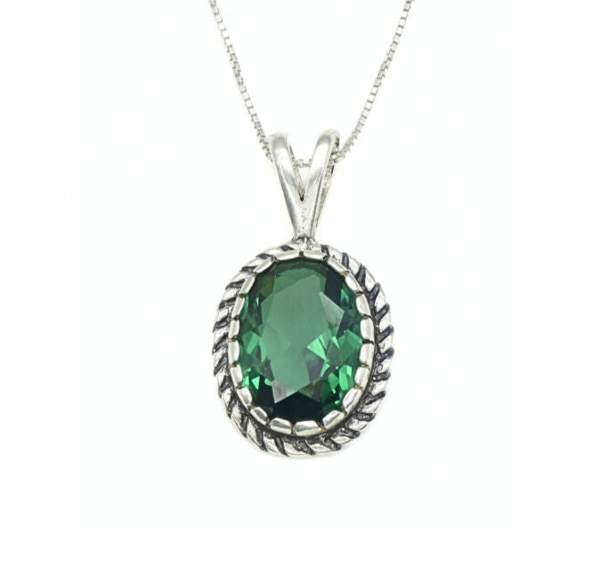 Created Emerald Pendant made in 925 Sterling Silver with Oval Created Green Emerald in Solitaire setting, May Birthstone gift idea, symbolizes, ideal for everyday wear and perfect for birthday gifting and special occasions.