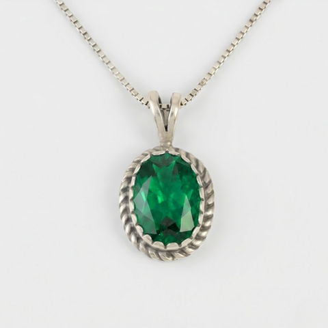 アクセサリー Vintage Silver Green Stone Necklace 925 Large Emerald Necklace - Green Victorian Pendant - Vintage Emerald