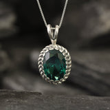 Large Emerald Pendant, Created Emerald, Victorian Pendant, Green Vintage Pendant, Antique Pendant, 925 Sterling Pendant, Green Stone Pendant