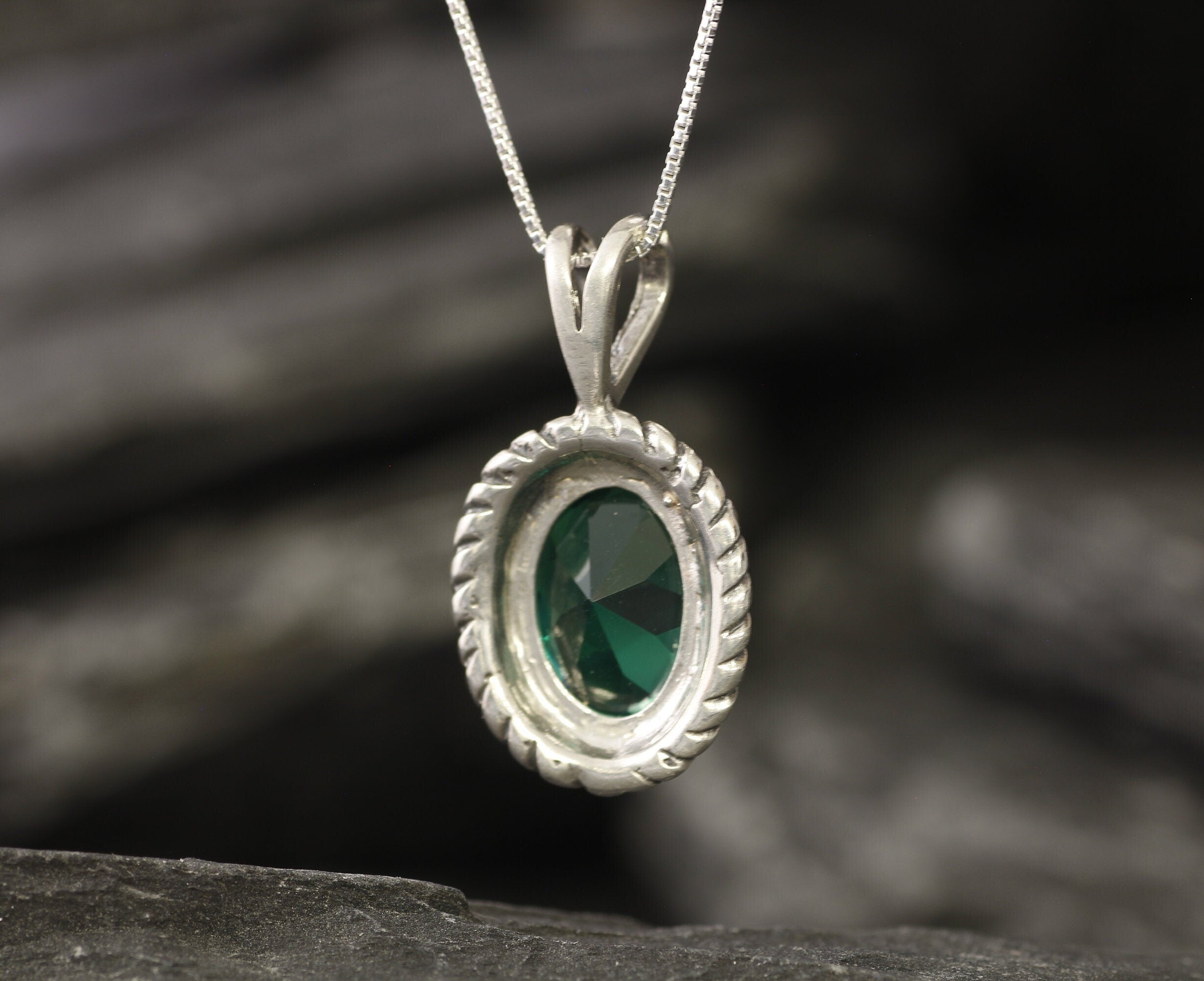 Large Emerald Pendant, Created Emerald, Victorian Pendant, Green Vintage Pendant, Antique Pendant, 925 Sterling Pendant, Green Stone Pendant