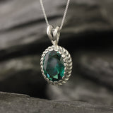 Large Emerald Pendant, Created Emerald, Victorian Pendant, Green Vintage Pendant, Antique Pendant, 925 Sterling Pendant, Green Stone Pendant