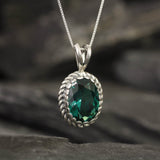 Large Emerald Pendant, Created Emerald, Victorian Pendant, Green Vintage Pendant, Antique Pendant, 925 Sterling Pendant, Green Stone Pendant