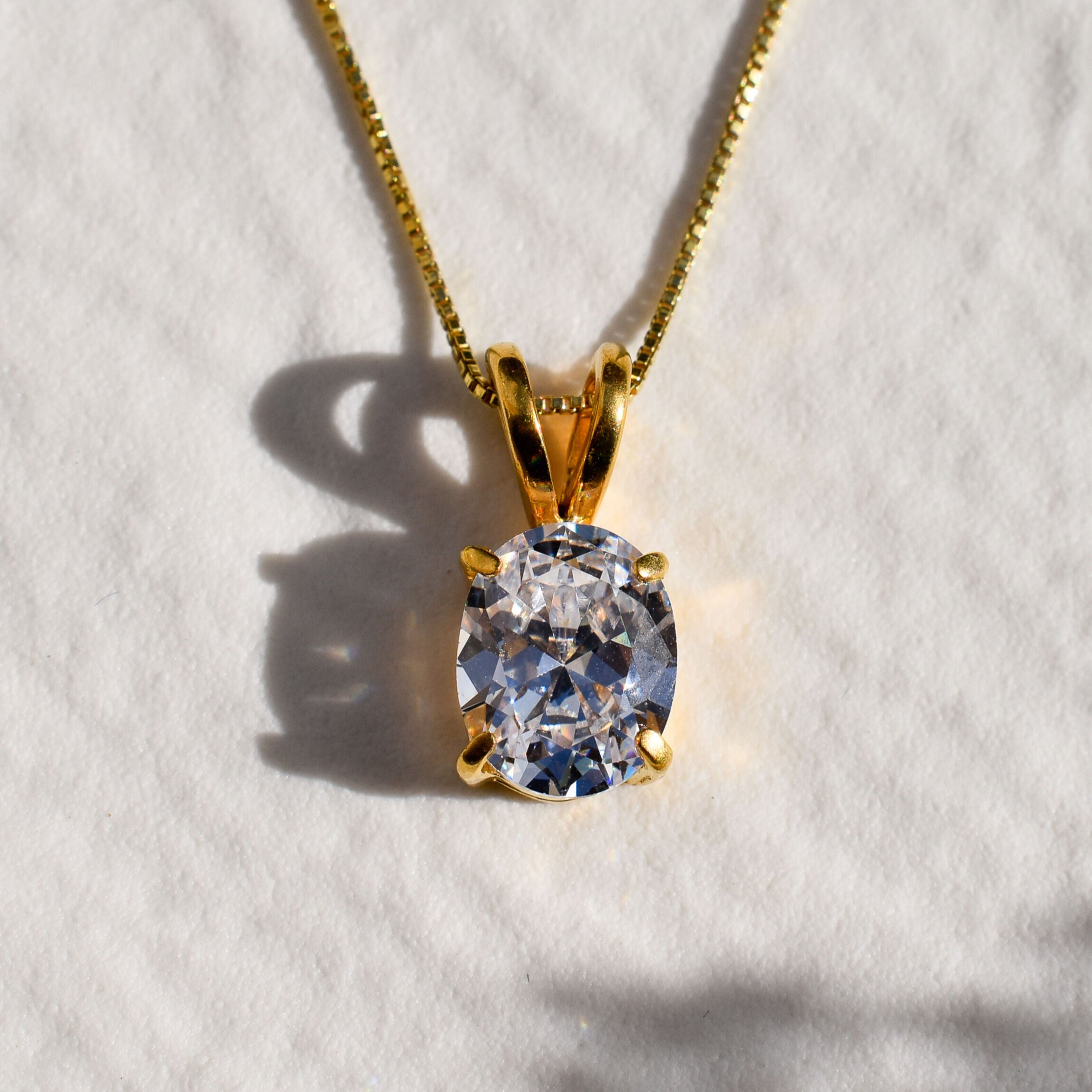 Gold Diamond Pendant - Clear Oval Necklace, Oval Diamond Pendant made in 18k Gold Vermeil. Ideal for everyday wear and perfect for birthday gifting and special occasions.