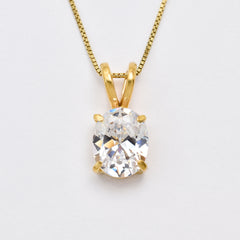 Gold Diamond Pendant - Clear Oval Necklace, Oval Diamond Pendant made in 18k Gold Vermeil. Ideal for everyday wear and perfect for birthday gifting and special occasions.