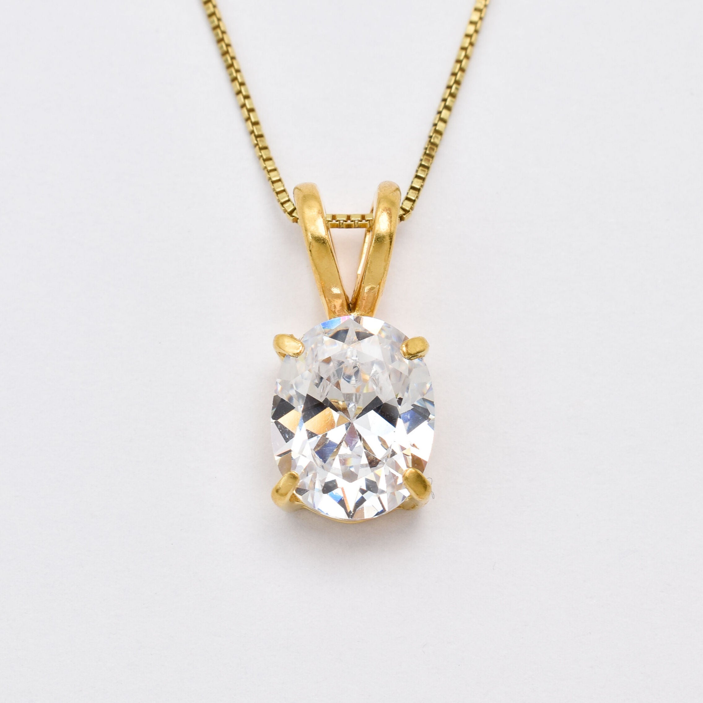 Gold Diamond Pendant - Clear Oval Necklace, Oval Diamond Pendant made in 18k Gold Vermeil. Ideal for everyday wear and perfect for birthday gifting and special occasions.