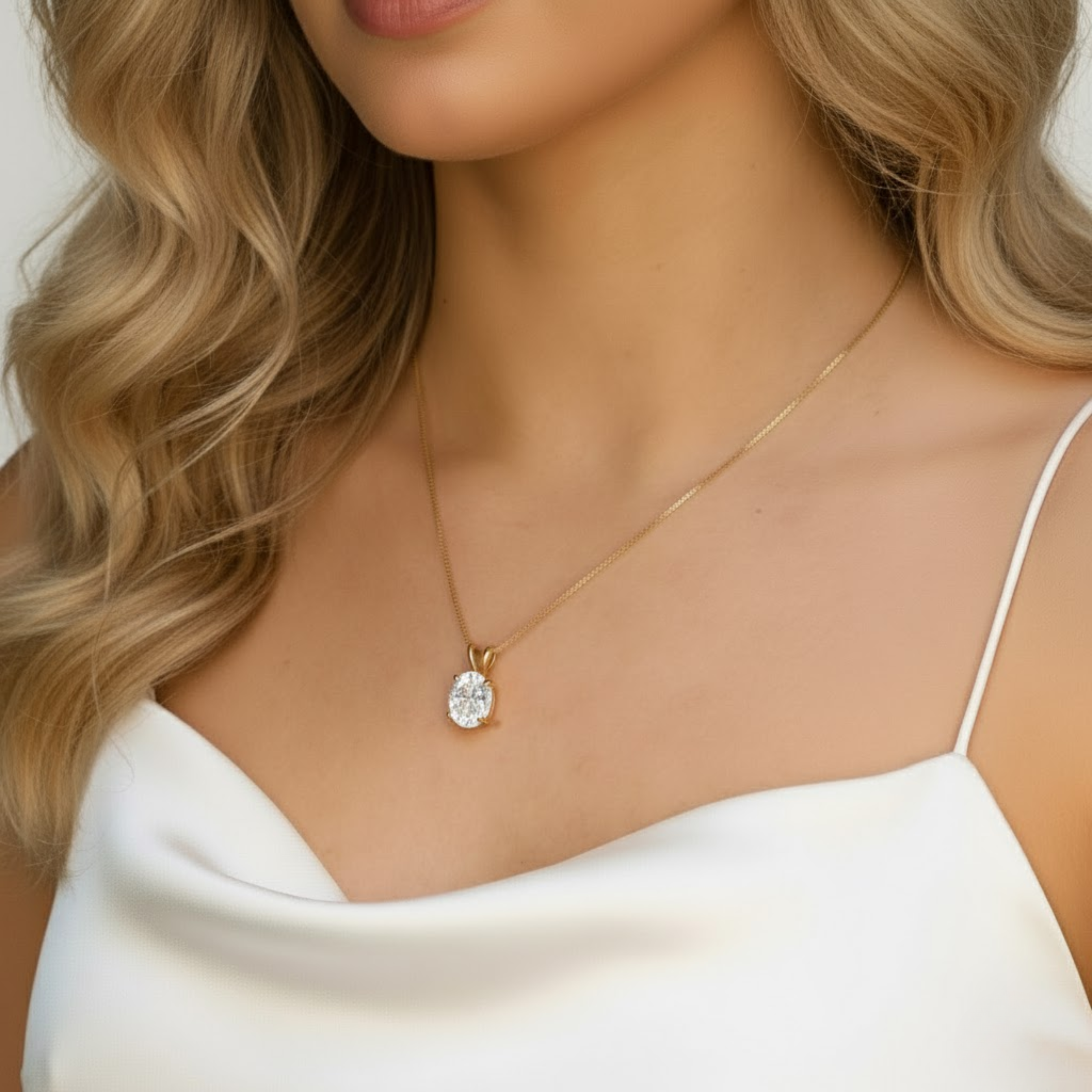 Gold Diamond Pendant - Clear Oval Necklace in 18k Gold Vermeil, perfect for daily elegance and special occasions.