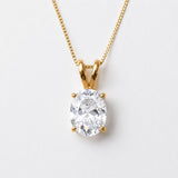 Gold Diamond Pendant - Clear Oval Necklace, Oval Diamond Pendant