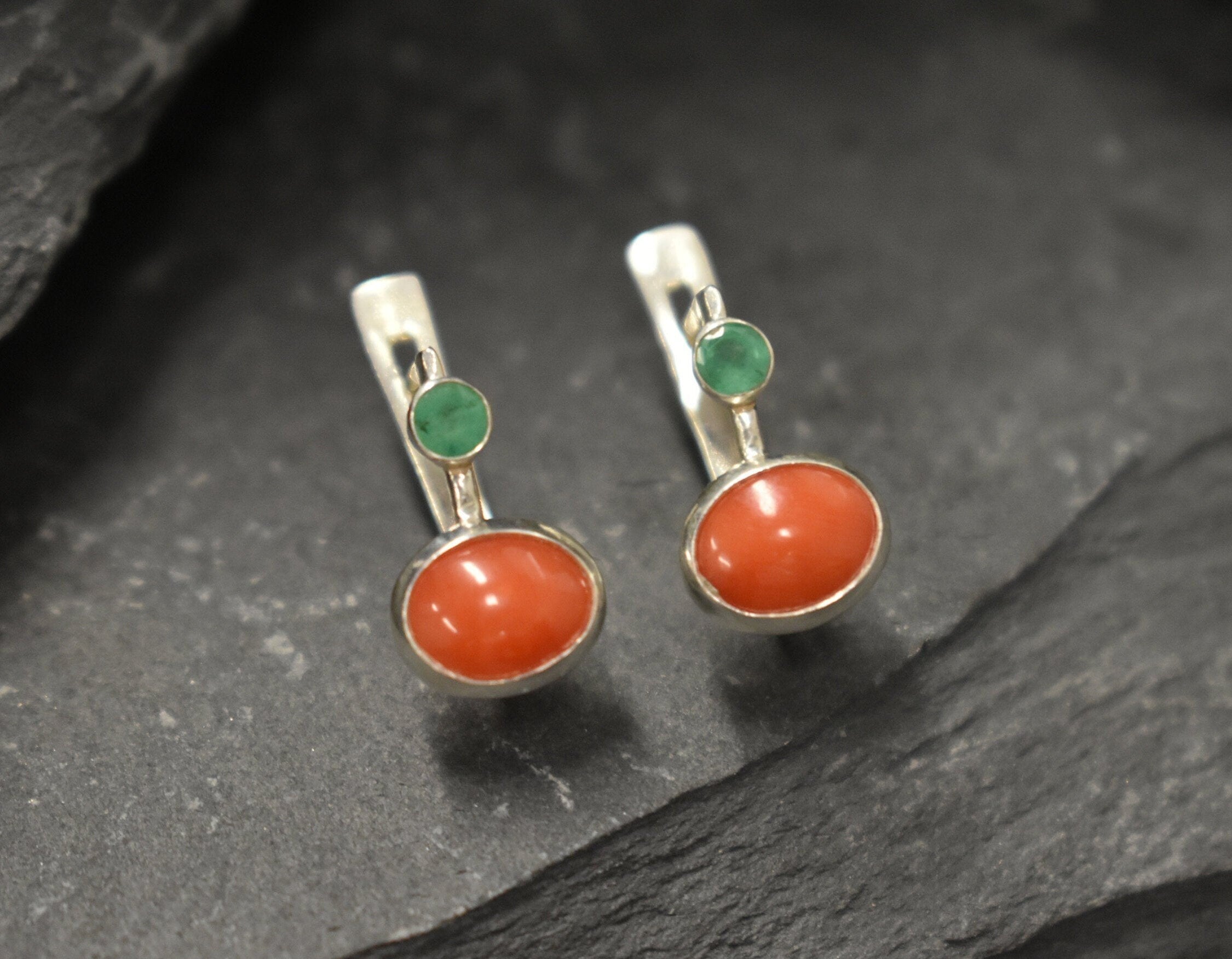 Red Coral Earrings, Natural Coral, March Birthstone, Red Oval Earrings, Vintage Earrings, Red Earrings, March Earrings, 925 Silver Earrings