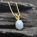 Gold Aquamarine Pendant - Natural Aquamarine Necklace, Gold Aqua Necklace