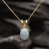 Gold Aquamarine Pendant - Natural Aquamarine Necklace, Gold Aqua Necklace