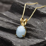 Gold Aquamarine Pendant - Natural Aquamarine Necklace, Gold Aqua Necklace