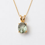 Green Diamond Necklace - Oval Diamond Pendant - Green Solitaire Necklace