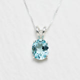 Rose Gold Aqua Pendant - Gold Aquamarine Necklace - Blue Oval Necklace