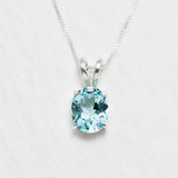 Gold Aqua Pendant - Created Aquamarine Necklace, Blue Oval Pendant