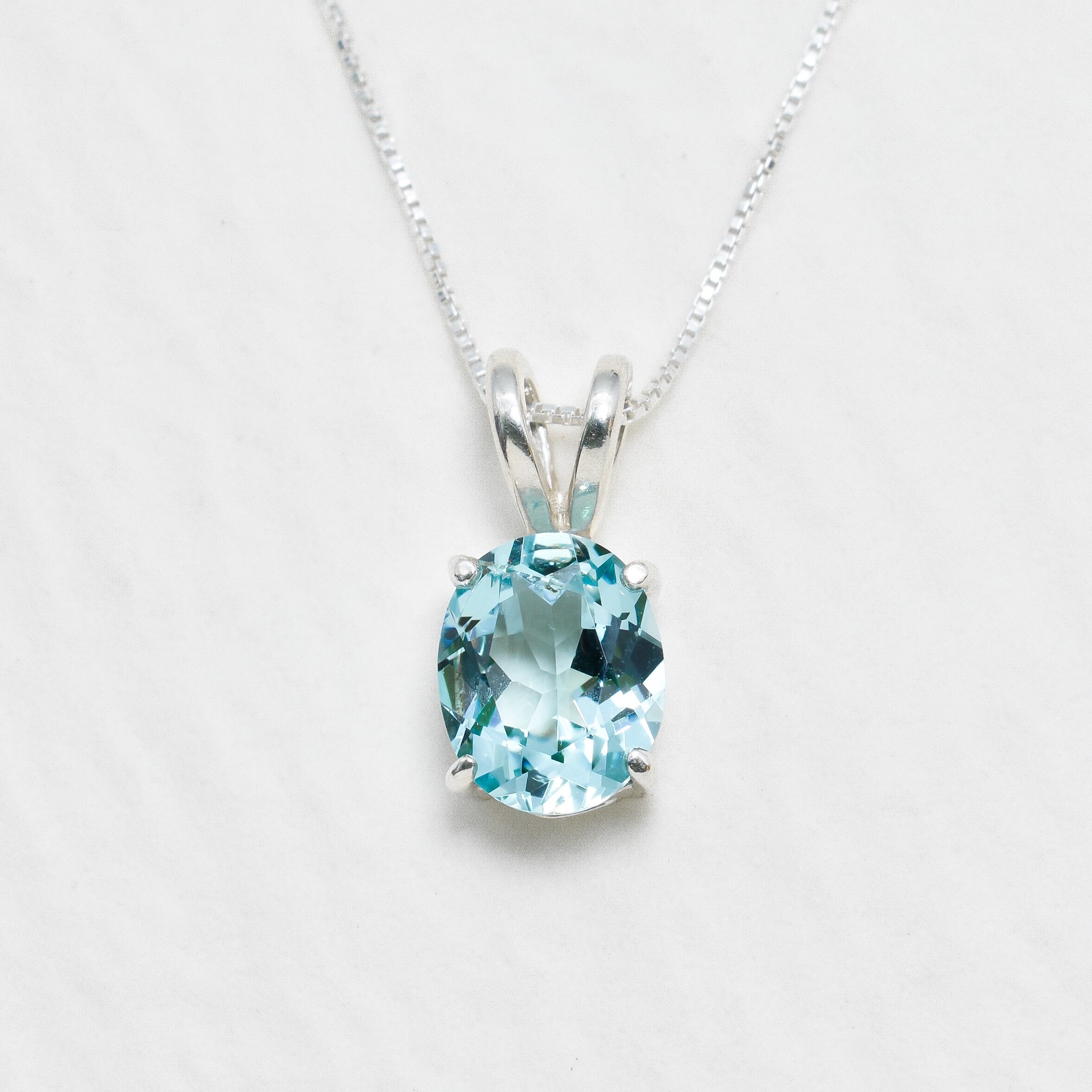 Gold Aqua Pendant - Created Aquamarine Necklace, Blue Oval Pendant