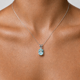 Classic Oval Created Aquamarine Solitaire Necklace in 18k Gold Vermeil